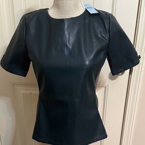 NWT Ann Taylor Green Short Sleeve Leather Top
